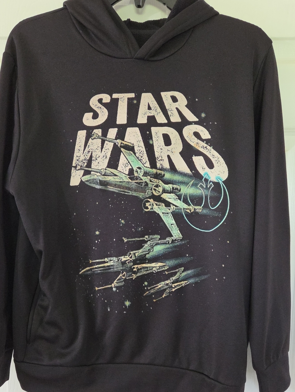 Boys Large Star Wars Black Pullover Hoodie with Cream Colored  Logo , Rare